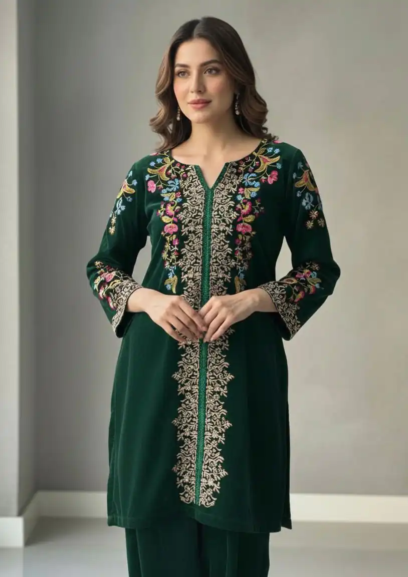 BE 426 Green Color Velvet Salwar Suit with Embroidery Work. Available at ₹1799 only. Delivery 4-6 Working Days. Shop now. | Casual Suits, Jump Suits, Tops & Bottoms, Track Suits, Trendy Wear, Creative suits, Designer Suits, Palazzo Suits, Party Wear Suits, Patiala Suits, Salwar suit, Straight Suits