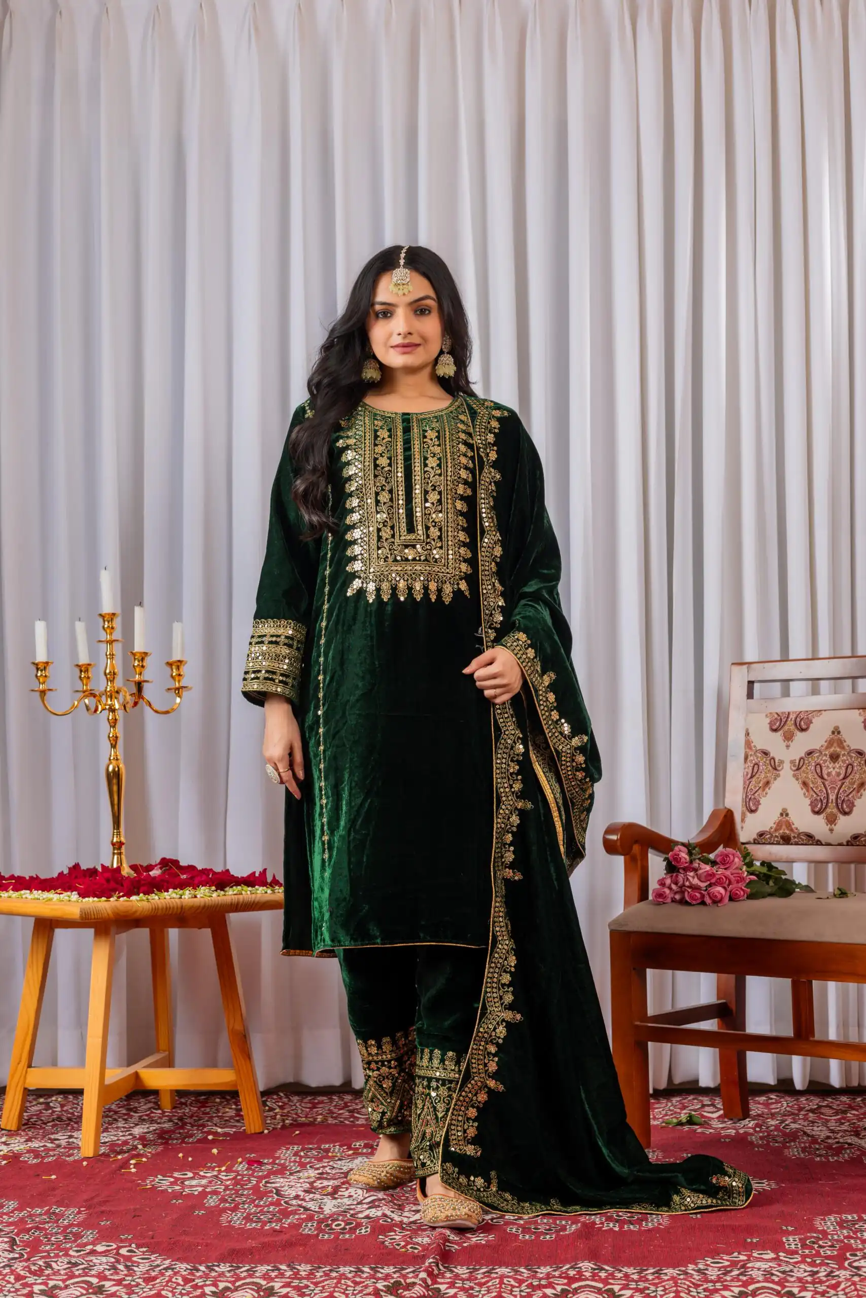 AD 089 Green Viscose Velvet Salwar Suit with Embroidery Work. Affordable Price ₹1999. Delivery 4-6 Working Days. Shop now. | Casual Suits, Jump Suits, Creative suits, Designer Suits, Palazzo Suits, Party Wear Suits, Patiala Suits, Salwar suit, Straight Suits