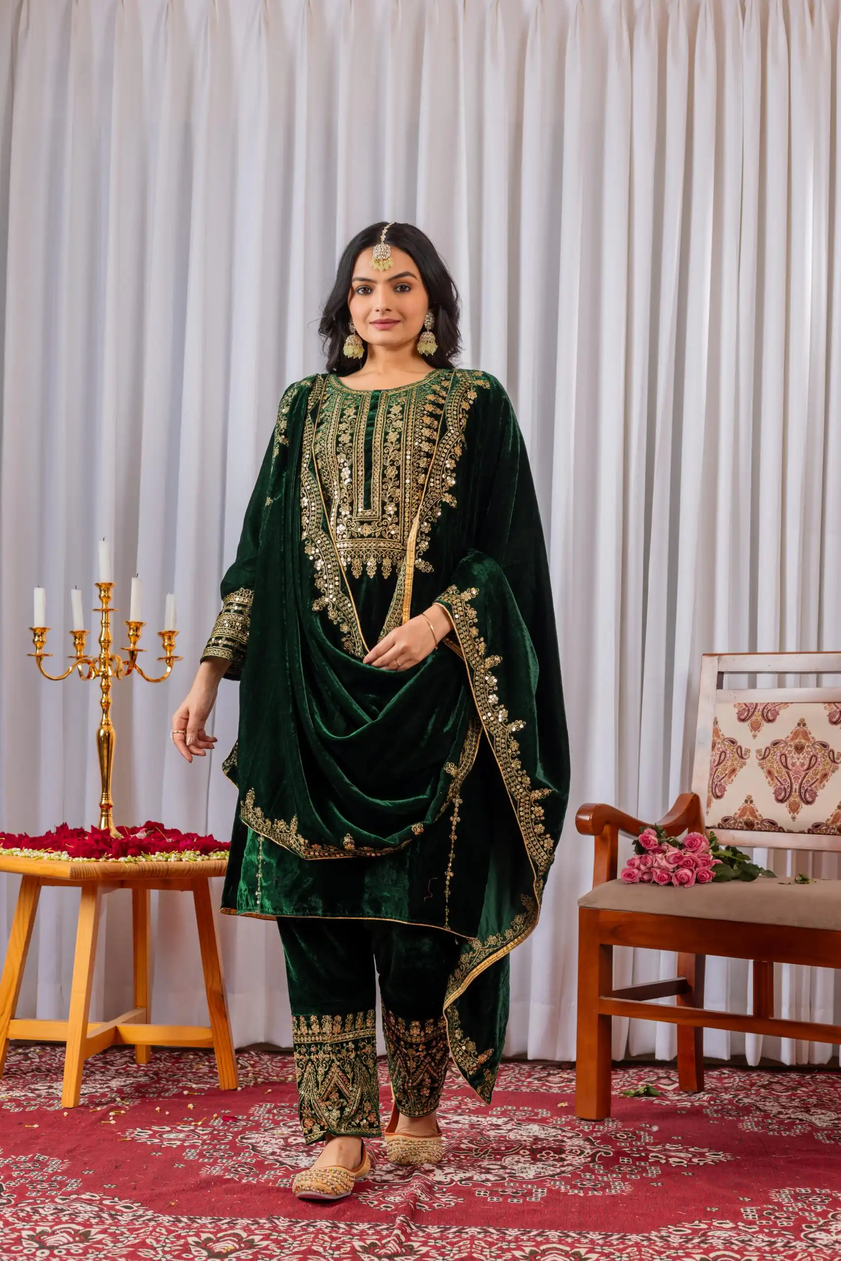 AD 089 Green Viscose Velvet Salwar Suit with Embroidery Work. Affordable Price ₹1999. Delivery 4-6 Working Days. Shop now. | Casual Suits, Jump Suits, Creative suits, Designer Suits, Palazzo Suits, Party Wear Suits, Patiala Suits, Salwar suit, Straight Suits