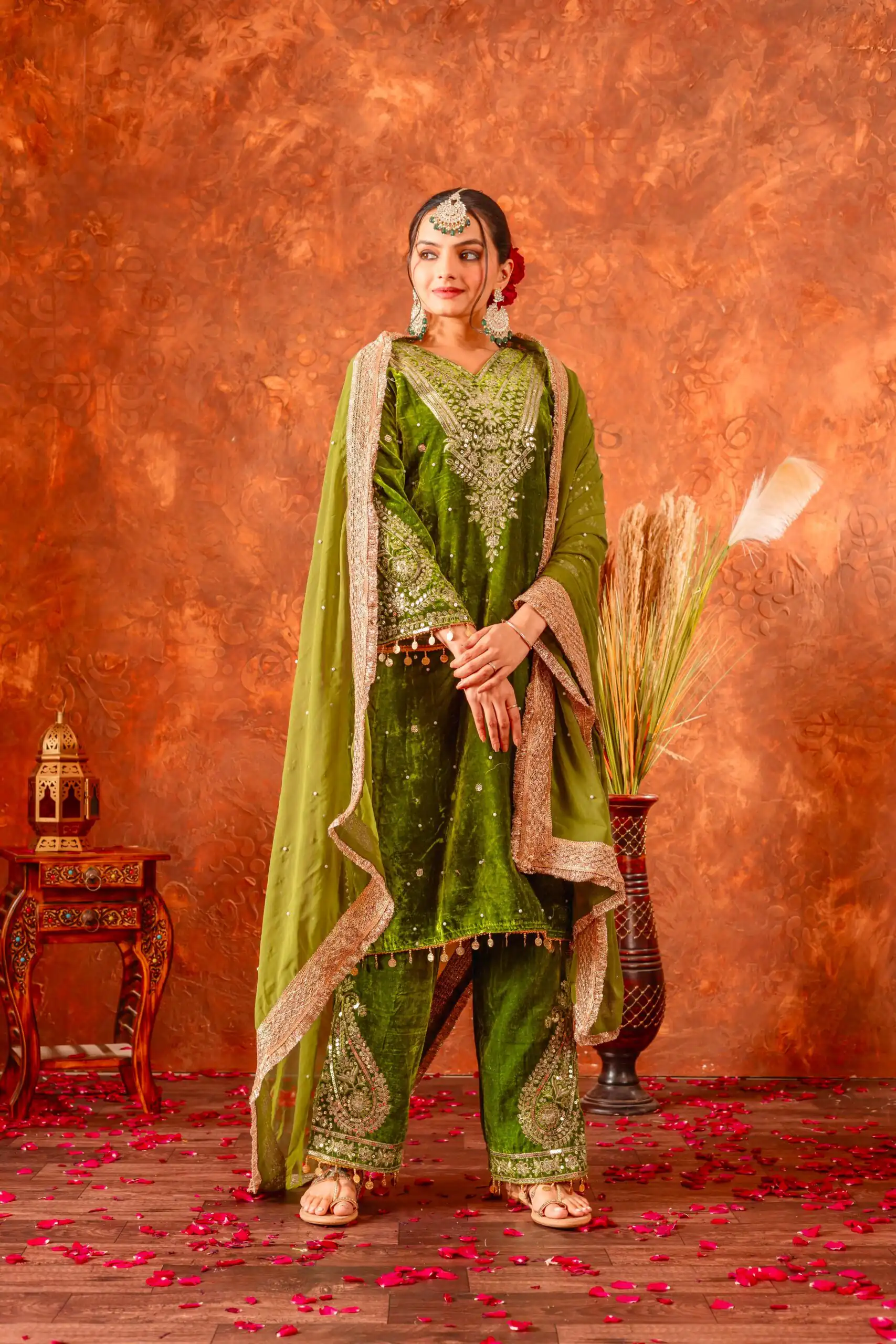 AD 134 Green Color Heavy Pure Viscose Velvet Embroidery Sharara Suit Wedding, Party, Festive, Events Etc. Expected Delivery  4-6 Working Days @2099/- | Casual Suits, Jump Suits, Creative suits, Designer Suits, Palazzo Suits, Party Wear Suits, Patiala Suits, Salwar suit, Straight Suits