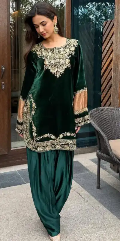 RTC 5948 Green Viscose velvet Salwar Suit Perfect for Wedding, Party, Ganesh Chaturthi, Mehendi, Traditional Day – Best Price ₹2049. Delivery 4-6 Wor | Casual Suits, Jump Suits, Creative suits, Designer Suits, Palazzo Suits, Party Wear Suits, Patiala Suits, Salwar suit, Straight Suits