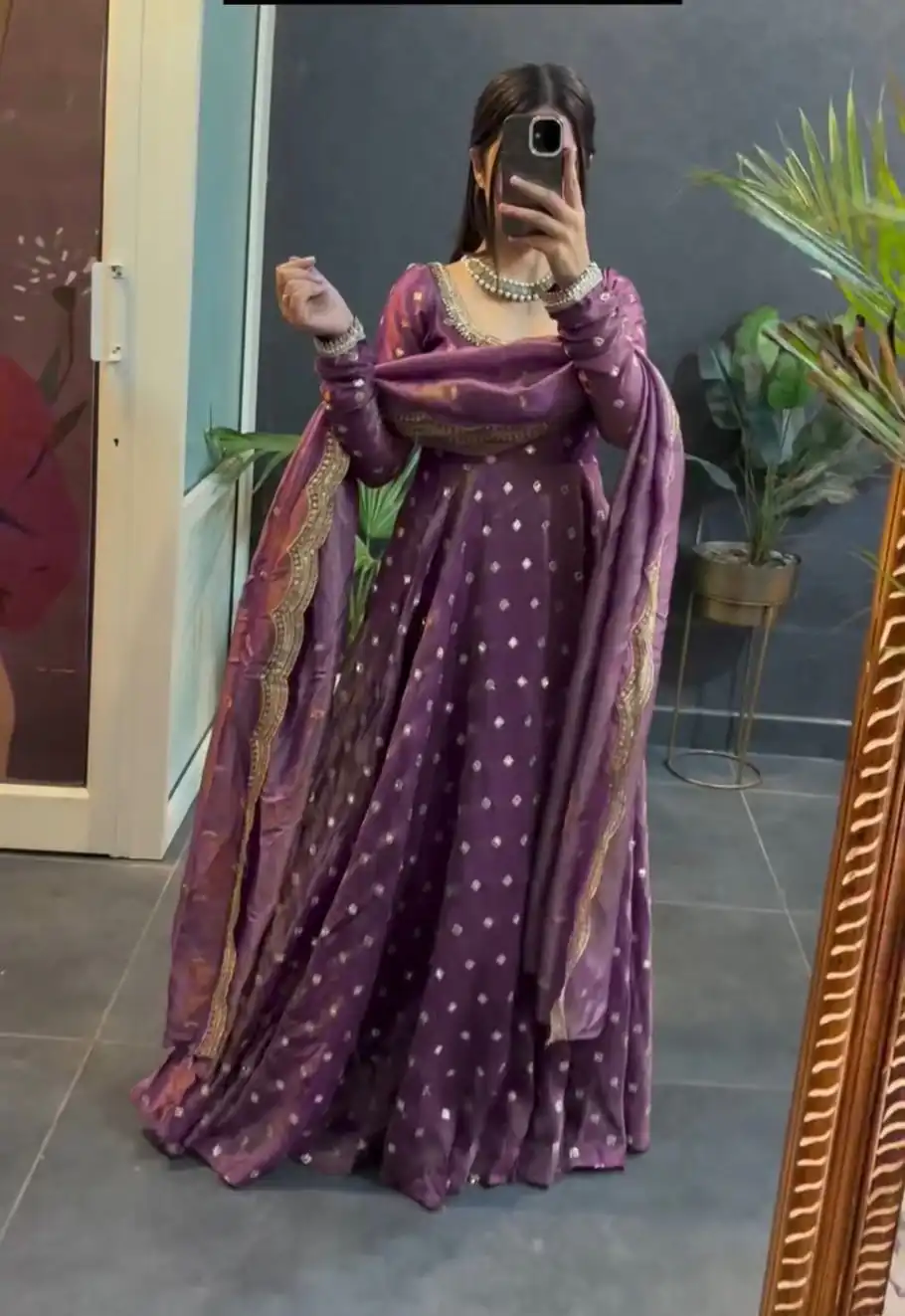 KD 1565 Lavender Fendy Silk Gown. Perfect for Wedding, Party, Reception, Temple Visit, Cultural Events – Festive Deal ₹2099. Delivery 4-6 Working | Bollywood Gowns, Creative Gowns, Designer Gowns, Embroidered Gowns, Gowns, Party Wear Gowns