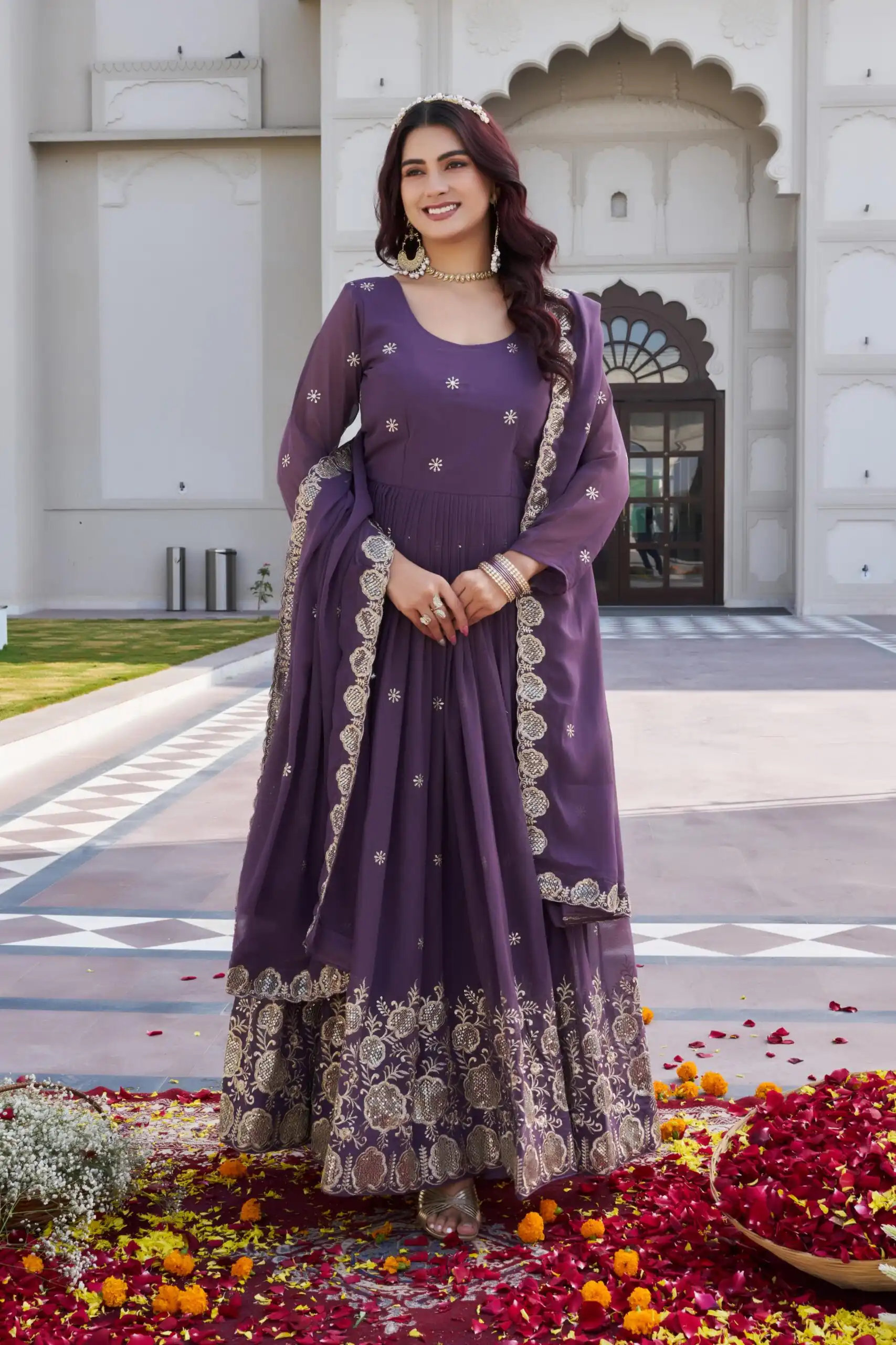 Ram 0153 Lavender in Fox Georgette. Embroidery Work Gown Wedding, Party, Festive, Events Get it for ₹2049. Delivery 4-6 Working Days. Shop now. | Bollywood Gowns, Creative Gowns, Designer Gowns, Embroidered Gowns, Gowns, Party Wear Gowns