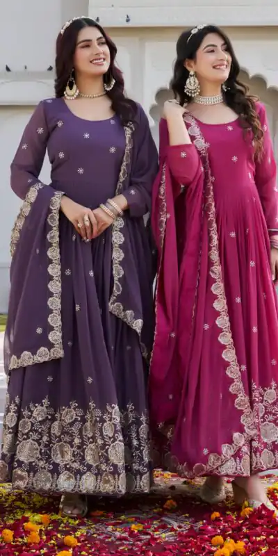 Ram 0153 Lavender in Fox Georgette. Embroidery Work Gown Wedding, Party, Festive, Events Get it for ₹2049. Delivery 4-6 Working Days. Shop now. | Bollywood Gowns, Creative Gowns, Designer Gowns, Embroidered Gowns, Gowns, Party Wear Gowns