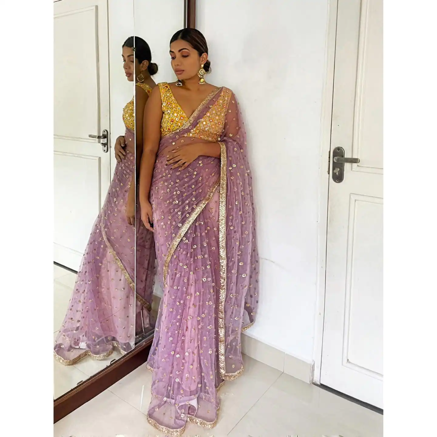 KT 224 Lavender Nylone Butterfly Net Saree with Mirror Work & Zari Work. Introductory Price ₹1699. Delivery 4-6 Working Days. Shop now. | Creative Sarees, Bollywood Sarees, Designer Sarees, Embroidered Sarees, Ethnic Saree, Modern Digital sarees, Party Wear Sarees, Sarees