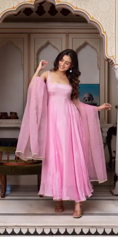 SRK 5291 Light Pink Faux Georgette Salwar Suit with Bead Work & Embroidery Work. Festive Deal ₹1799. Delivery 4-6 Working Days. Shop now. | Casual Suits, Jump Suits, Creative suits, Designer Suits, Palazzo Suits, Party Wear Suits, Patiala Suits, Salwar suit, Straight Suits