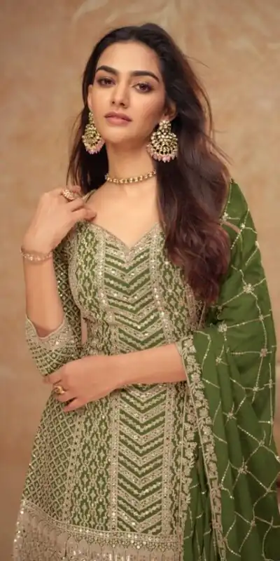 FC 7518 Mahendi Chinon Salwar Suit Perfect for Wedding, Party, Diwali, Durga Puja, Temple Visit – . Festive Deal ₹3099. Delivery 4-6 Working Days. | Casual Suits, Jump Suits, Tops & Bottoms, Track Suits, Trendy Wear, Creative suits, Designer Suits, Palazzo Suits, Party Wear Suits, Patiala Suits, Salwar suit, Straight Suits