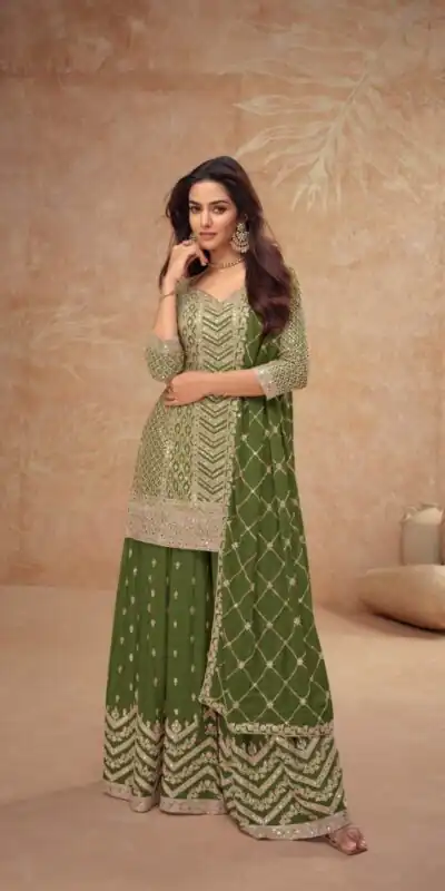 FC 7518 Mahendi Chinon Salwar Suit Perfect for Wedding, Party, Diwali, Durga Puja, Temple Visit – . Festive Deal ₹3099. Delivery 4-6 Working Days. | Casual Suits, Jump Suits, Tops & Bottoms, Track Suits, Trendy Wear, Creative suits, Designer Suits, Palazzo Suits, Party Wear Suits, Patiala Suits, Salwar suit, Straight Suits