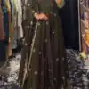 KD 1564 Mahendi Fendy Silk Gown Perfect for Wedding, Party, Durga Puja, Festival Celebrations, Ganesh Chaturthi – . Best Price ₹2399. Delivery 4-6 Wor | Bollywood Gowns, Creative Gowns, Designer Gowns, Embroidered Gowns, Gowns, Party Wear Gowns