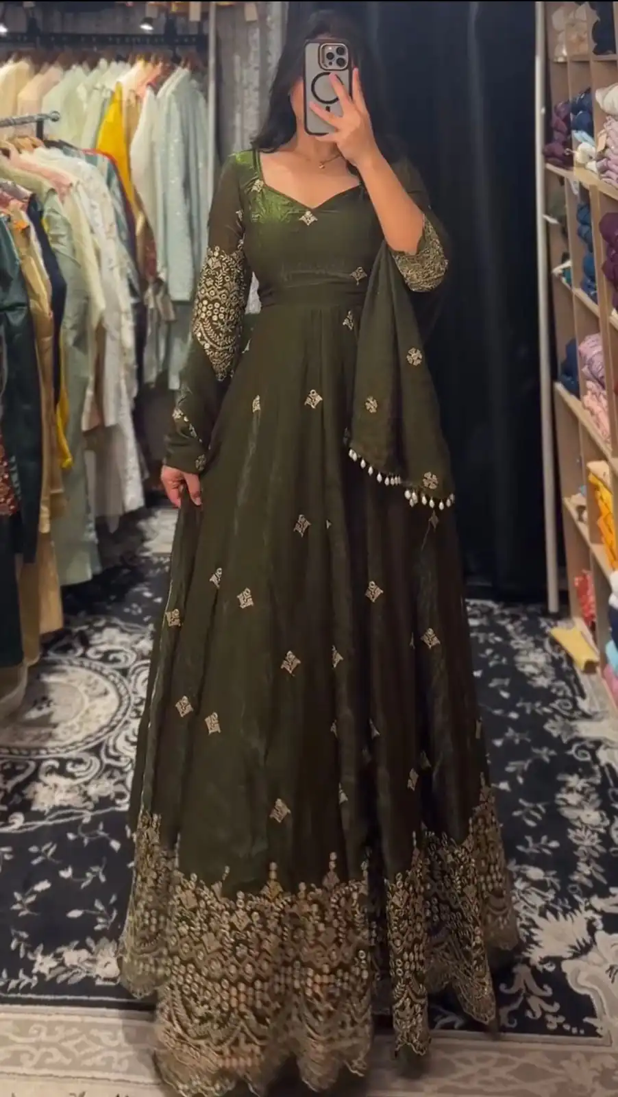 KD 1564 Mahendi Fendy Silk Gown Perfect for Wedding, Party, Durga Puja, Festival Celebrations, Ganesh Chaturthi – . Best Price ₹2399. Delivery 4-6 Wor | Bollywood Gowns, Creative Gowns, Designer Gowns, Embroidered Gowns, Gowns, Party Wear Gowns