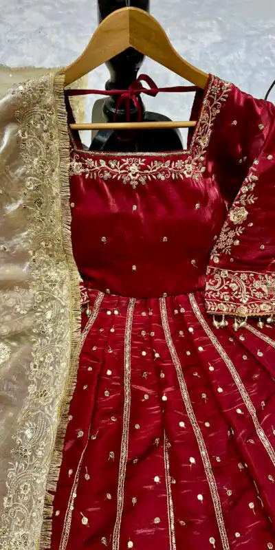 VLM 313 Maroon JC Silk Gown. Perfect for Wedding, Party, Sangeet, Baisakhi, Diwali – Introductory Price ₹2599. Delivery 4-6 Working Days. Shop now. | Bollywood Gowns, Creative Gowns, Designer Gowns, Embroidered Gowns, Gowns, Party Wear Gowns