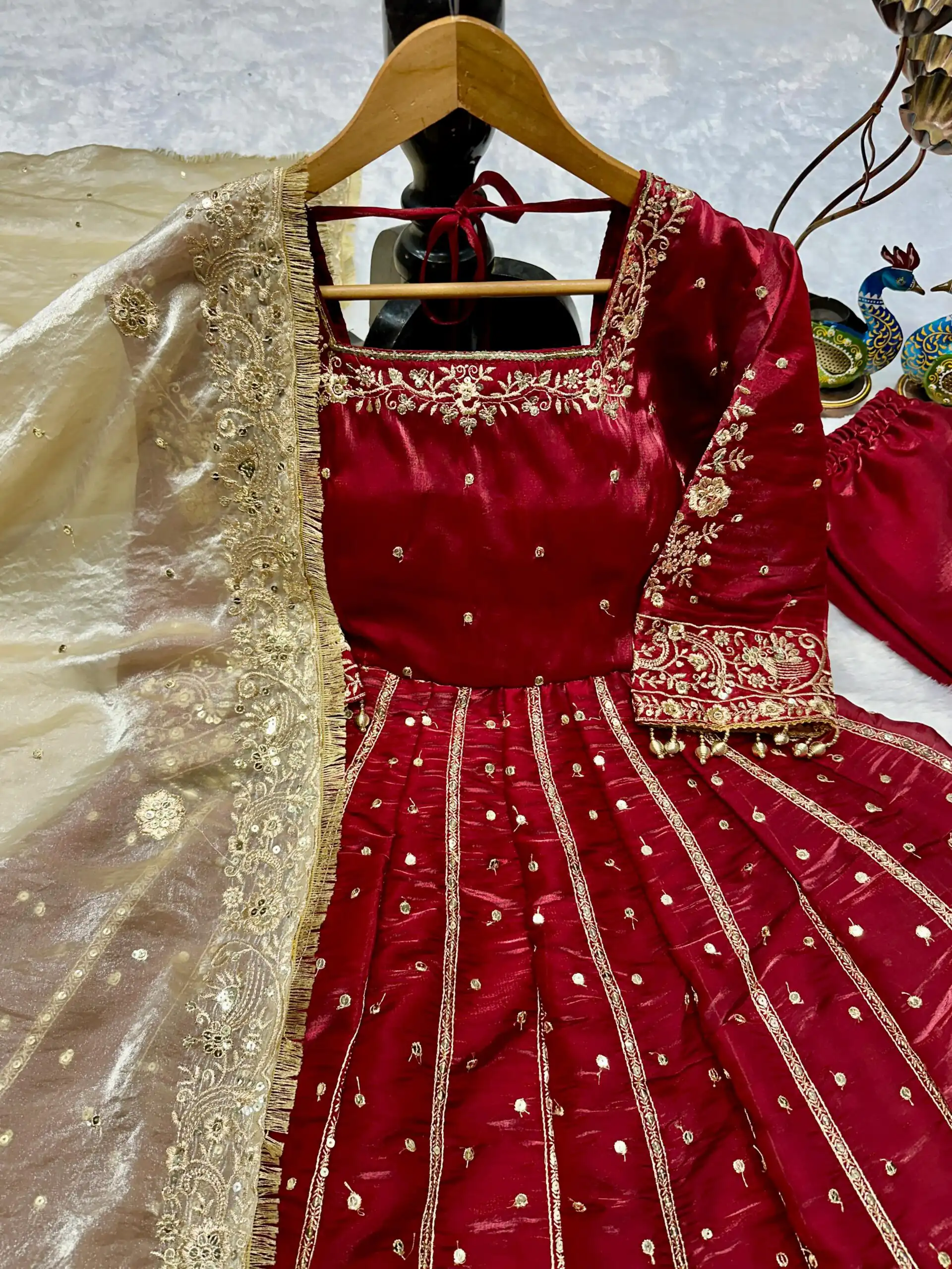 VLM 313 Maroon JC Silk Gown. Perfect for Wedding, Party, Sangeet, Baisakhi, Diwali – Introductory Price ₹2599. Delivery 4-6 Working Days. Shop now. | Bollywood Gowns, Creative Gowns, Designer Gowns, Embroidered Gowns, Gowns, Party Wear Gowns