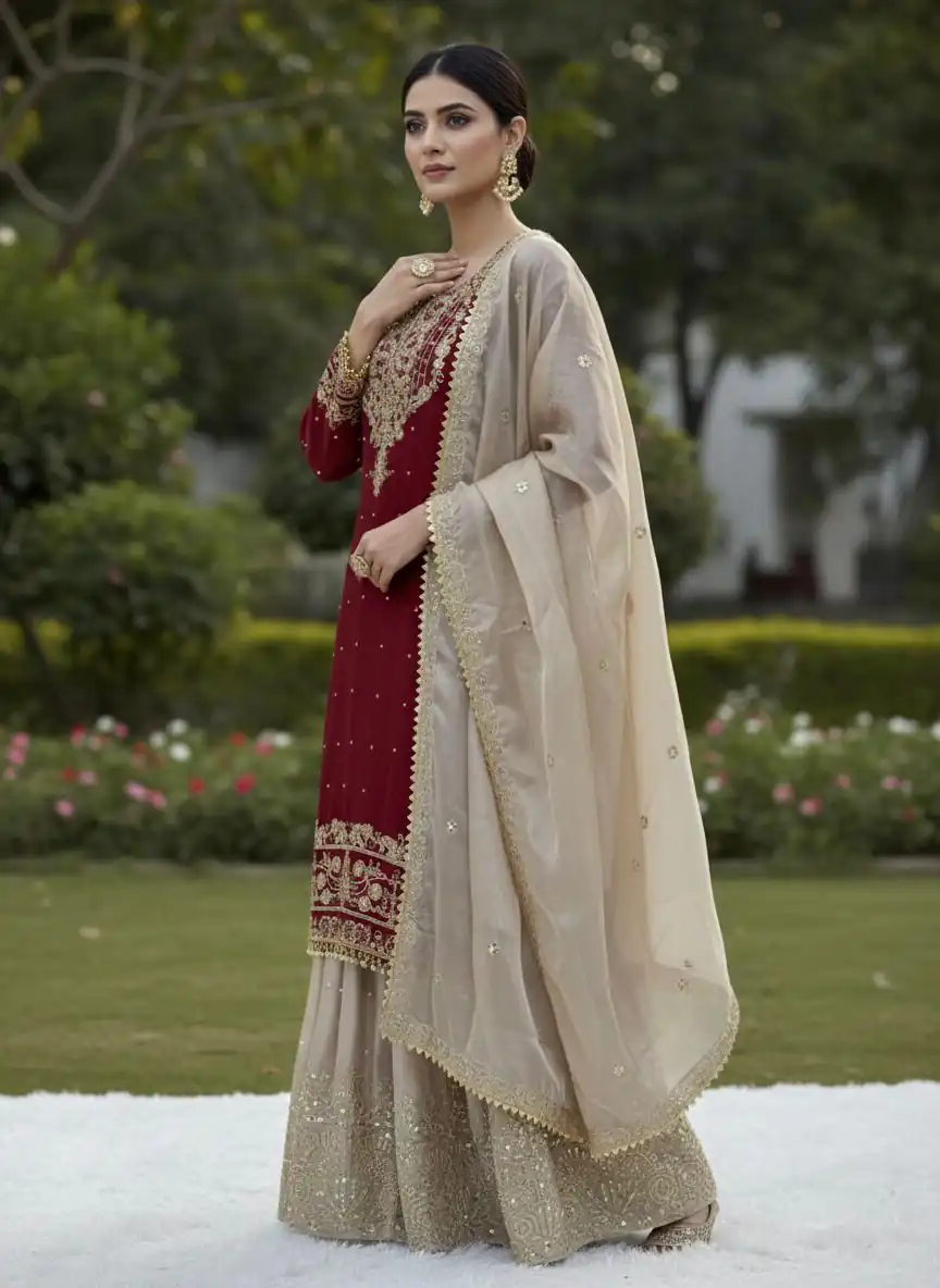 SR 1694 Maroon Organza Silk Salwar Suit with Embroidery Work & Lace Work. Exclusive Offer ₹1999. Delivery 4-6 Working Days. Shop now. | Casual Suits, Jump Suits, Creative suits, Designer Suits, Palazzo Suits, Party Wear Suits, Patiala Suits, Salwar suit, Straight Suits