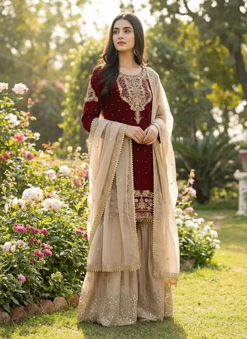 SR 1694 Maroon Organza Silk Salwar Suit with Embroidery Work & Lace Work. Exclusive Offer ₹1999. Delivery 4-6 Working Days. Shop now. | Casual Suits, Jump Suits, Creative suits, Designer Suits, Palazzo Suits, Party Wear Suits, Patiala Suits, Salwar suit, Straight Suits