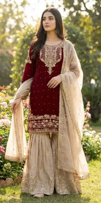 SR 1694 Maroon Organza Silk Salwar Suit with Embroidery Work & Lace Work. Exclusive Offer ₹1999. Delivery 4-6 Working Days. Shop now. | Casual Suits, Jump Suits, Creative suits, Designer Suits, Palazzo Suits, Party Wear Suits, Patiala Suits, Salwar suit, Straight Suits