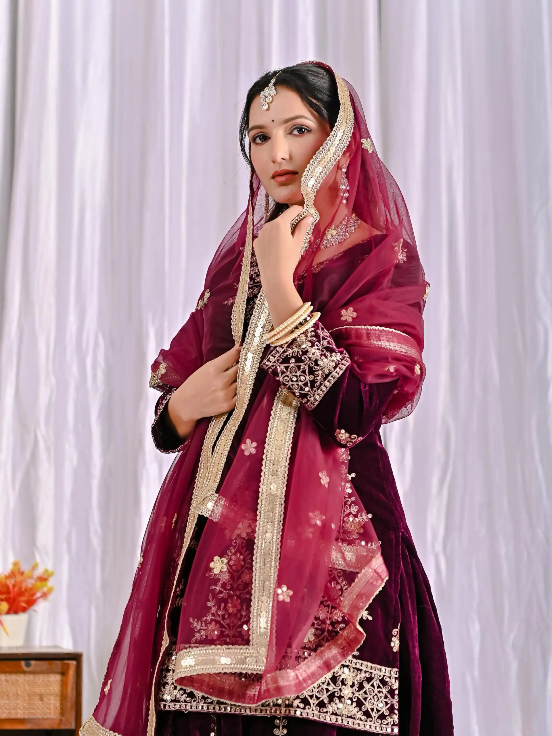 ND 5052 Maroon Viscous Velvet Salwar Suit Perfect for Wedding, Party, Reception, Eid, Temple Visit – . Introductory Price ₹2149. Delivery 4-6 Working | Casual Suits, Jump Suits, Creative suits, Designer Suits, Palazzo Suits, Party Wear Suits, Patiala Suits, Salwar suit, Straight Suits