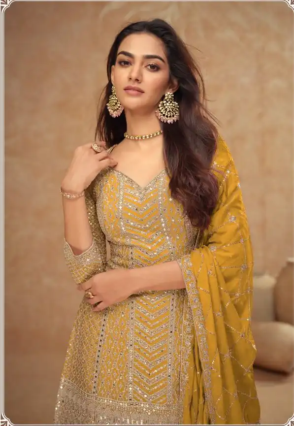 FC 7518 Mustered Chinon Salwar Suit Perfect for Wedding, Party, Diwali, Durga Puja, Temple Visit – . Festive Deal ₹3099. Delivery 4-6 Working Days. | Casual Suits, Jump Suits, Tops & Bottoms, Track Suits, Trendy Wear, Creative suits, Designer Suits, Palazzo Suits, Party Wear Suits, Patiala Suits, Salwar suit, Straight Suits