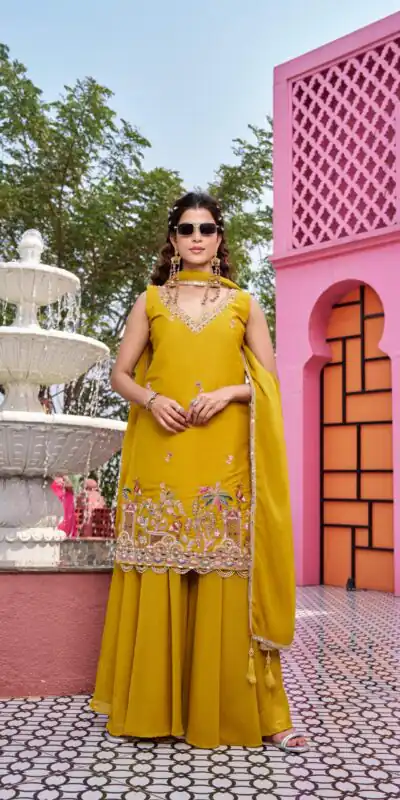 Ram 156 Mustered Star Georgette Salwar Suit with Embroidery Work. Available at ₹2649 only. Delivery 4-6 Working Days. Shop now. | Casual Suits, Jump Suits, Creative suits, Designer Suits, Palazzo Suits, Party Wear Suits, Patiala Suits, Salwar suit, Straight Suits