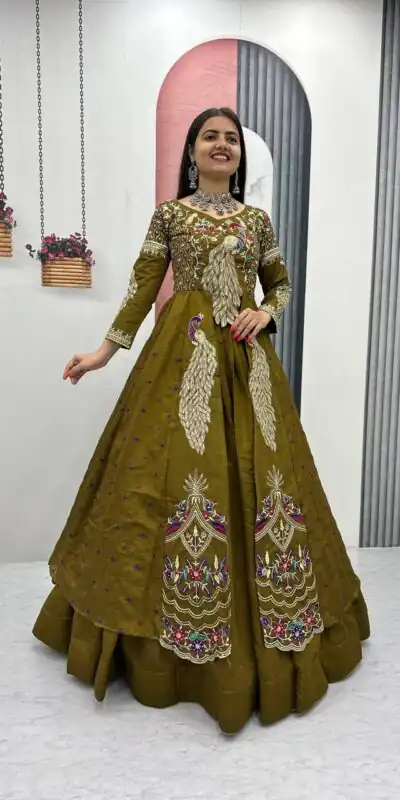 PC 528 Mustered Vichitra Sequence Work Lehenga Choli Designer Work. Grab it for ₹2649. Delivery 4-6 Working Days. Shop now. | Bollywood Lehenga, Creative Lehenga, Designer Lehenga, Embroidered Lehenga, Lehenga, Party Wear Lehenga