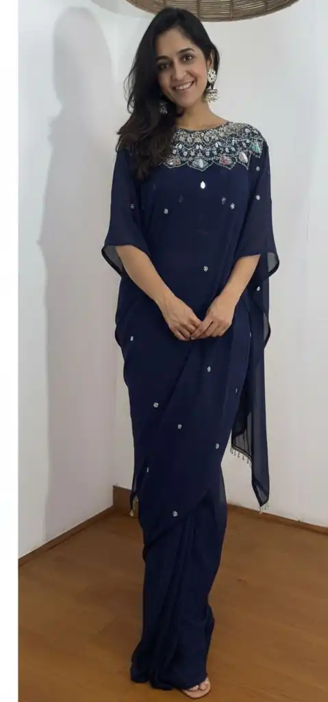 ST 1157 Navy Blue in Faux Georgette Mirror Work & Embroidery Work Saree. Festive Deal ₹1899. Delivery 4-6 Working Days. Shop now. | Creative Sarees, Bollywood Sarees, Designer Sarees, Embroidered Sarees, Ethnic Saree, Modern Digital sarees, Party Wear Sarees, Sarees