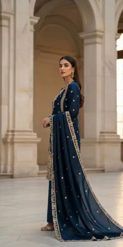 BE 444 Navy Blue Color Organza Silk Salwar Suit with Embroidery Work. Special Price ₹2099. Delivery 4-6 Working Days. Shop now. | Casual Suits, Jump Suits, Creative suits, Designer Suits, Palazzo Suits, Party Wear Suits, Patiala Suits, Salwar suit, Straight Suits