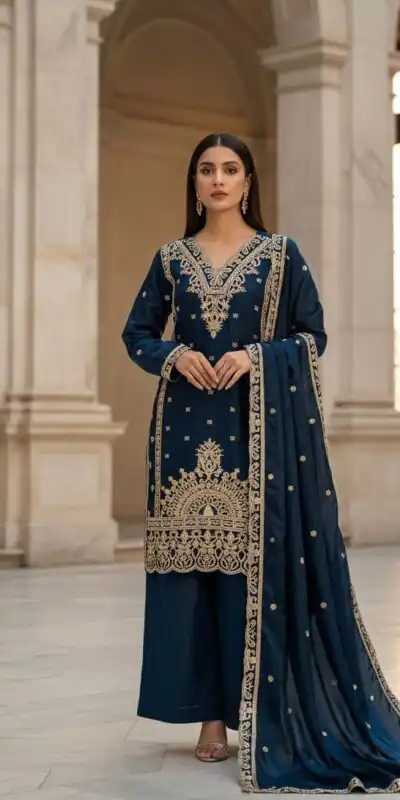 BE 444 Navy Blue Color Organza Silk Salwar Suit with Embroidery Work. Special Price ₹2099. Delivery 4-6 Working Days. Shop now. | Casual Suits, Jump Suits, Creative suits, Designer Suits, Palazzo Suits, Party Wear Suits, Patiala Suits, Salwar suit, Straight Suits