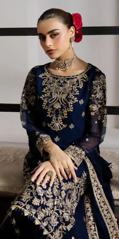 LG 2061 Navy Blue Organza Silk Salwar Suit with Embroidery Work. Exclusive Offer ₹2499. Delivery 4-6 Working Days. Shop now. | Casual Suits, Jump Suits, Creative suits, Designer Suits, Palazzo Suits, Party Wear Suits, Patiala Suits, Salwar suit, Straight Suits