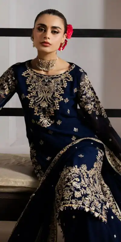 LG 2061 Navy Blue Organza Silk Salwar Suit with Embroidery Work. Exclusive Offer ₹2499. Delivery 4-6 Working Days. Shop now. | Casual Suits, Jump Suits, Creative suits, Designer Suits, Palazzo Suits, Party Wear Suits, Patiala Suits, Salwar suit, Straight Suits