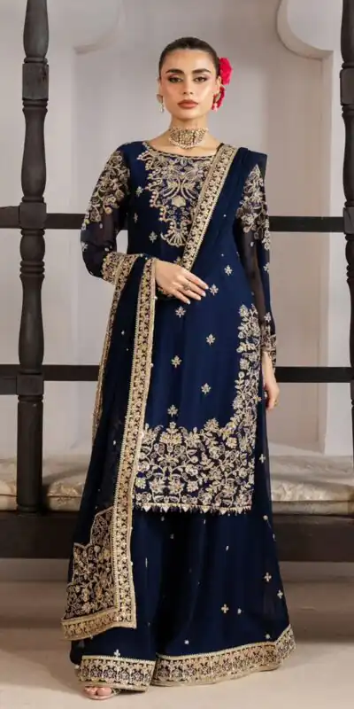 LG 2061 Navy Blue Organza Silk Salwar Suit with Embroidery Work. Exclusive Offer ₹2499. Delivery 4-6 Working Days. Shop now. | Casual Suits, Jump Suits, Creative suits, Designer Suits, Palazzo Suits, Party Wear Suits, Patiala Suits, Salwar suit, Straight Suits
