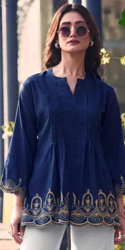 INLI Adaa 7.0 Navy Blue in Rayon Cut Work & Embroidery Work Kurti . Introductory Price ₹1349. Delivery 4-6 Working Days. Shop now. | Bollywood Kurti, Creative Kurtis, Designer Kurti, Kurti, Party Wear Kurti, Selfie Kurti