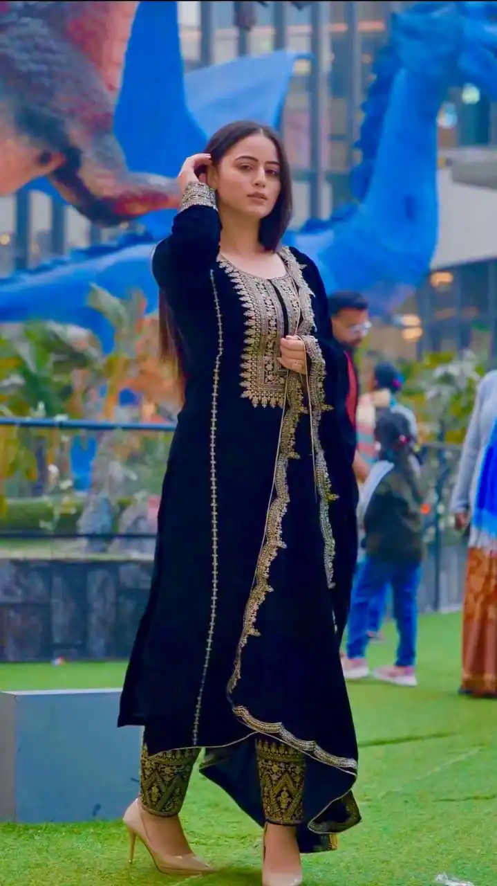 AD 089 Navy Blue Viscose Velvet Salwar Suit with Embroidery Work. Affordable Price ₹1999. Delivery 4-6 Working Days. Shop now. | Casual Suits, Jump Suits, Creative suits, Designer Suits, Palazzo Suits, Party Wear Suits, Patiala Suits, Salwar suit, Straight Suits