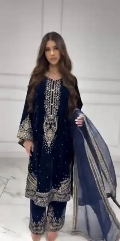 AD 222 Navy Blue Viscose Velvet Salwar Suit with Embroidery Work & Lace Work. Best Price ₹2099. Delivery 4-6 Working Days. Shop now. | Casual Suits, Jump Suits, Creative suits, Designer Suits, Palazzo Suits, Party Wear Suits, Patiala Suits, Salwar suit, Straight Suits