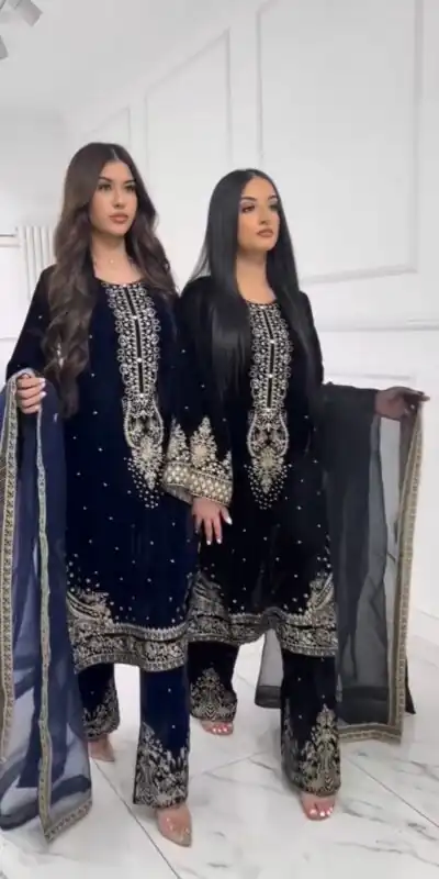 AD 222 Navy Blue Viscose Velvet Salwar Suit with Embroidery Work & Lace Work. Best Price ₹2099. Delivery 4-6 Working Days. Shop now. | Casual Suits, Jump Suits, Creative suits, Designer Suits, Palazzo Suits, Party Wear Suits, Patiala Suits, Salwar suit, Straight Suits