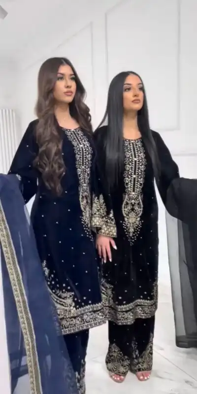 AD 222 Navy Blue Viscose Velvet Salwar Suit with Embroidery Work & Lace Work. Best Price ₹2099. Delivery 4-6 Working Days. Shop now. | Casual Suits, Jump Suits, Creative suits, Designer Suits, Palazzo Suits, Party Wear Suits, Patiala Suits, Salwar suit, Straight Suits