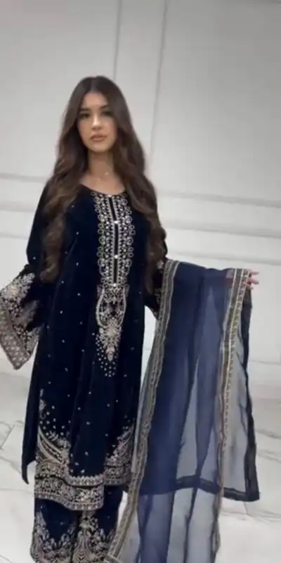 AD 222 Navy Blue Viscose Velvet Salwar Suit with Embroidery Work & Lace Work. Best Price ₹2099. Delivery 4-6 Working Days. Shop now. | Casual Suits, Jump Suits, Creative suits, Designer Suits, Palazzo Suits, Party Wear Suits, Patiala Suits, Salwar suit, Straight Suits