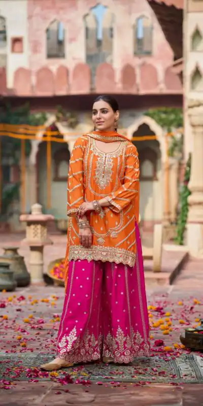 RTC 5969 Orange Chinon silk Salwar Suit Perfect for Wedding, Party, Family Gatherings, Karwa Chauth, Bridal Wear – . Available at ₹2149 only. Deliver | Casual Suits, Jump Suits, Creative suits, Designer Suits, Palazzo Suits, Party Wear Suits, Patiala Suits, Salwar suit, Straight Suits