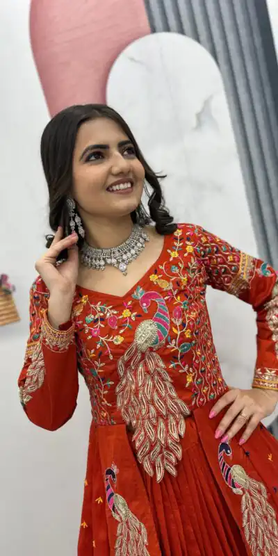 PC 528 Orange Vichitra Sequence Work Lehenga Choli Designer Work. Grab it for ₹2649. Delivery 4-6 Working Days. Shop now. | Bollywood Lehenga, Creative Lehenga, Designer Lehenga, Embroidered Lehenga, Lehenga, Party Wear Lehenga