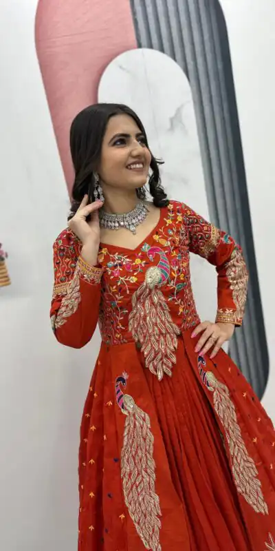 PC 528 Orange Vichitra Sequence Work Lehenga Choli Designer Work. Grab it for ₹2649. Delivery 4-6 Working Days. Shop now. | Bollywood Lehenga, Creative Lehenga, Designer Lehenga, Embroidered Lehenga, Lehenga, Party Wear Lehenga