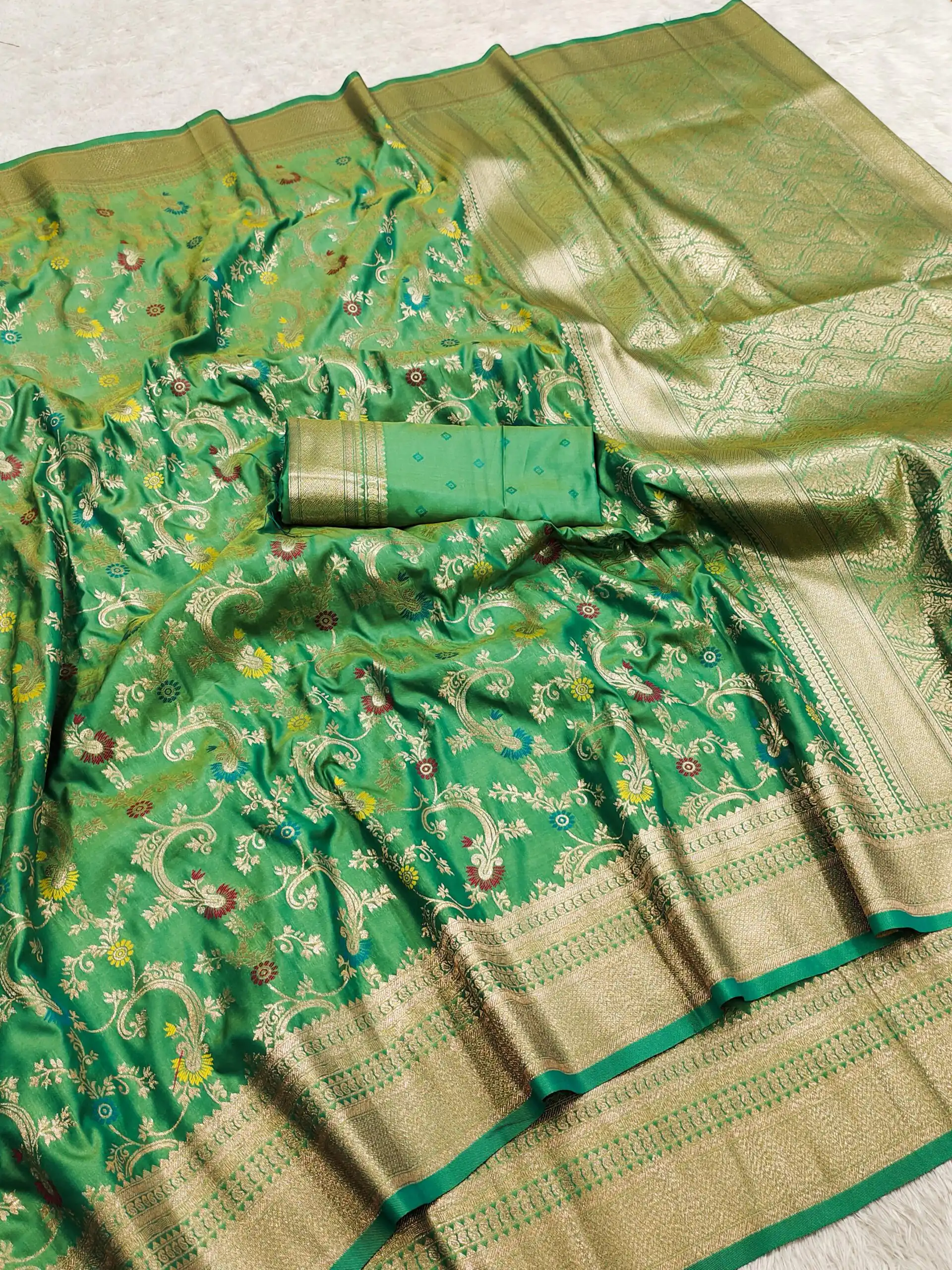 MB 548 Parrot Green Banarasi silk Saree with Zari Work & Lace Work. Wedding, Party, Festive, Now at just ₹1949. Delivery 4-6 Working Days. Shop now. | Creative Sarees, Embroidered Sarees, Bollywood Sarees, Designer Sarees, Ethnic Saree, Modern Digital sarees, Party Wear Sarees, Sarees