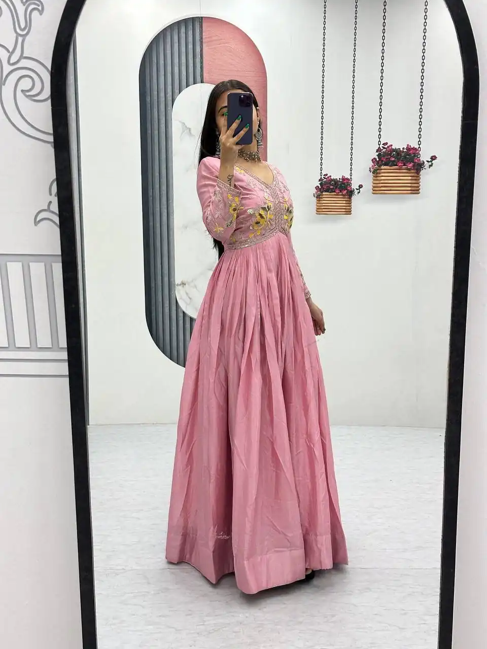PC 542 Peach Color Chinon Gown with Thread & Embroidery Work. Available at ₹1749 only. Delivery 4-6 Working Days. Shop now. | Bollywood Gowns, Creative Gowns, Designer Gowns, Embroidered Gowns, Gowns, Party Wear Gowns