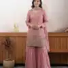Peach Fendy Embroidery Bead Work Salwar Suit