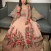RC 217 Peach Georgette Gown with Embroidery Work & Stone Work. Available at ₹2049 only. Delivery 4-6 Working Days. Shop now. | Bollywood Gowns, Creative Gowns, Designer Gowns, Embroidered Gowns, Gowns, Party Wear Gowns
