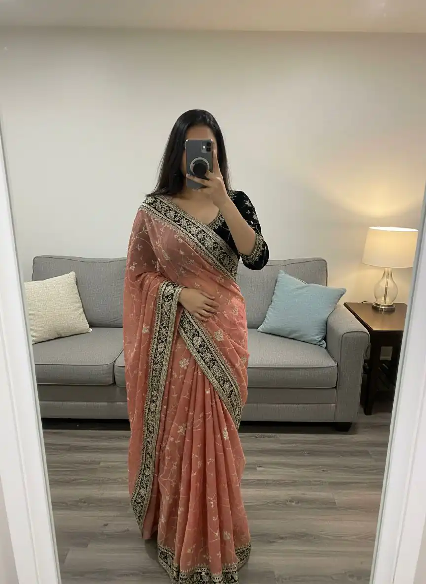 NC 5534 Peach Moss Silk Saree Perfect for Wedding, Party, Ganesh Chaturthi, Karwa Chauth, Haldi – . Introductory Price ₹2049. Delivery 4-6 Working Days. | Creative Sarees, Bollywood Sarees, Designer Sarees, Embroidered Sarees, Ethnic Saree, Modern Digital sarees, Party Wear Sarees, Sarees