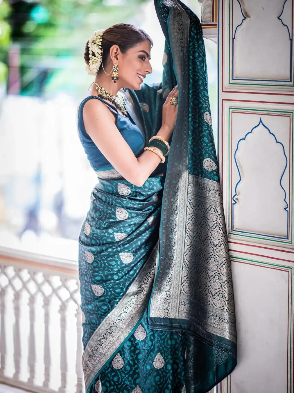 KPR 252 Peacock Blue in Soft Lichi Silk Lace Work & Lace Border Saree. Affordable Price ₹1449. Delivery 4-6 Working Days. Shop now. | Creative Sarees, Bollywood Sarees, Designer Sarees, Embroidered Sarees, Ethnic Saree, Modern Digital sarees, Party Wear Sarees, Sarees