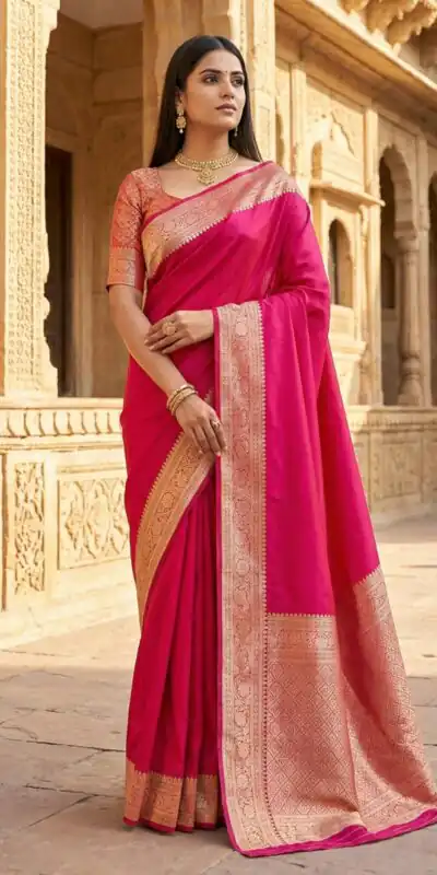 MB 3322 Pink in Color Banarasi Silk Zari Work & Lace Work Saree . Now at just ₹1899. Delivery 4-6 Working Days. Shop now. | Creative Sarees, Bollywood Sarees, Designer Sarees, Embroidered Sarees, Ethnic Saree, Modern Digital sarees, Party Wear Sarees, Sarees