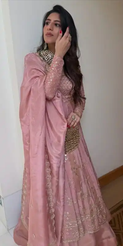 VLM 323 Pink Chinon Silk Lehenga Choli with Lace Work & Embroidery Work. Introductory Price ₹2449. Delivery 4-6 Working Days. Shop now. | Bollywood Lehenga, Creative Lehenga, Designer Lehenga, Embroidered Lehenga, Lehenga, Party Wear Lehenga