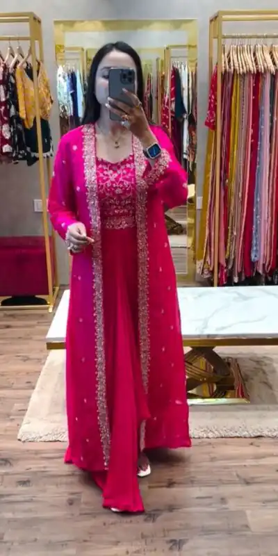 BB 56 Pink Chinon Silk Dhoti Suit with Embroidery Work & Sequins Work. Grab it for ₹1899. Delivery 4-6 Working Days. Shop now. | Casual Suits, Jump Suits, Creative suits, Designer Suits, Palazzo Suits, Party Wear Suits, Patiala Suits, Salwar suit, Straight Suits