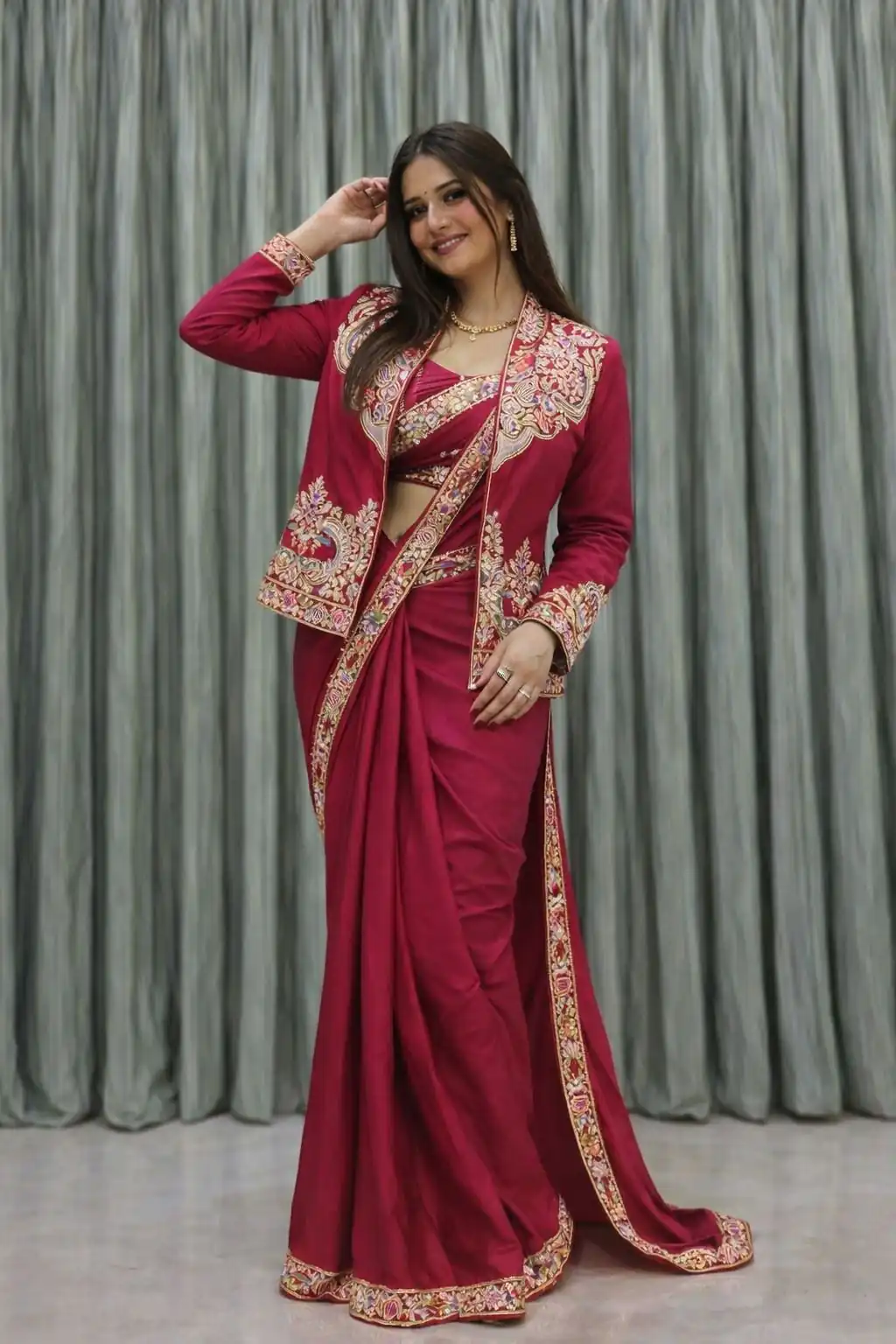 BB 60 Pink Crap Silk Saree with Embroidery Work. Wedding, Party, Festive, Events Festive Deal ₹2099. Delivery 4-6 Working Days. Shop now. | Creative Sarees, Bollywood Sarees, Designer Sarees, Embroidered Sarees, Ethnic Saree, Modern Digital sarees, Party Wear Sarees, Sarees