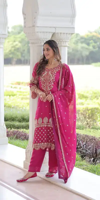 KA 1219 Pink Faux Blooming Salwar SuitPerfect for Wedding, Party, Pongal, Baisakhi, Housewarming – . Now at just ₹2149. Delivery 4-6 Working Days. | Casual Suits, Jump Suits, Creative suits, Designer Suits, Palazzo Suits, Party Wear Suits, Patiala Suits, Salwar suit, Straight Suits
