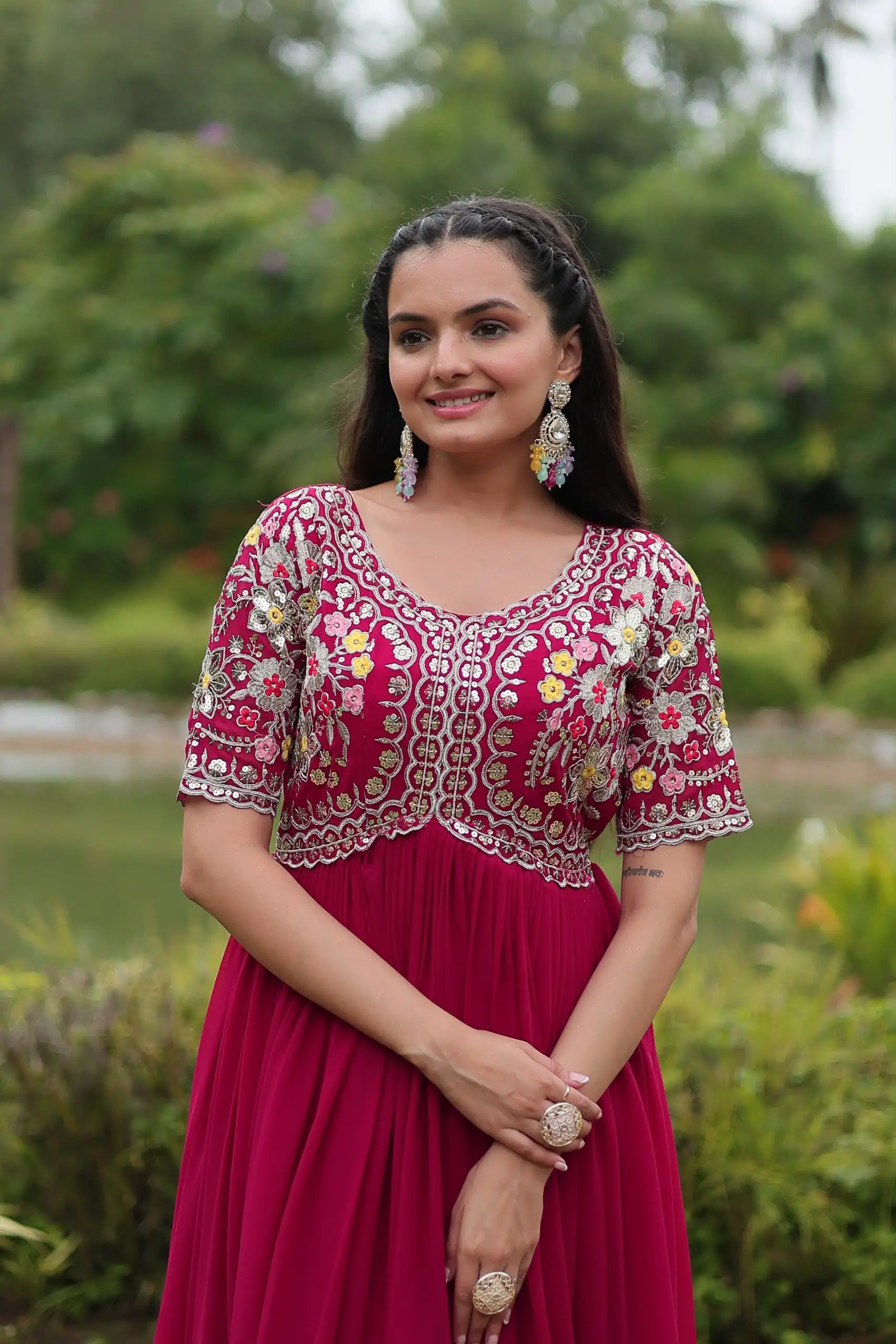 KA 1110 Pink Faux Blooming Gown Perfect for Wedding, Party, Holi, Lohri, Baby Shower – . Introductory Price ₹1649. Delivery 4-6 Working Days. Shop no | Bollywood Gowns, Creative Gowns, Designer Gowns, Embroidered Gowns, Gowns, Party Wear Gowns